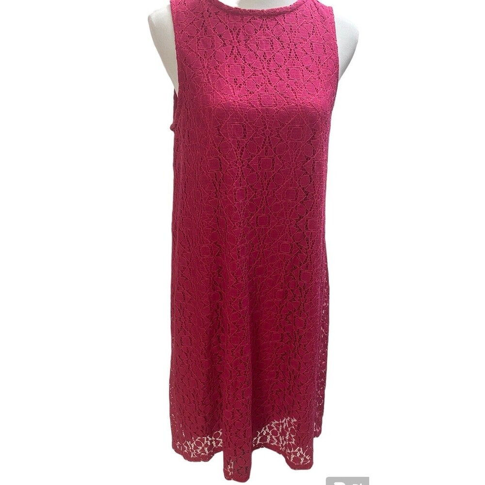 Apt 9 Fuchsia Pink Lace Sleeveless Hi-Low Shift Dress Lined Keyhole Back Sz 10